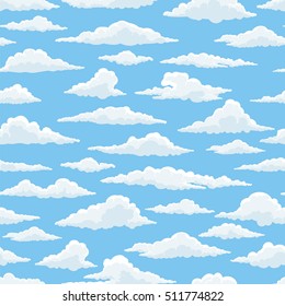 White clouds blue sky seamless pattern vector illustration