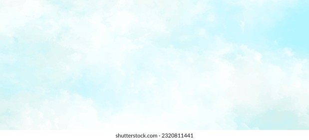 White clouds and blue sky for vector art background. Hand drawn vector texture. Heaven. Abstract template for flyers, cards, poster, cover design, banner or design interior. Sunlight. Summer.
