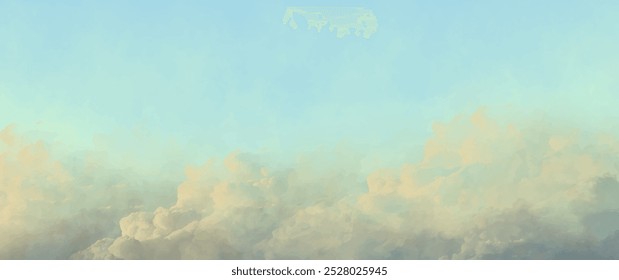 White clouds and blue sky in watercolor style. Vintage watercolor art background. Sunset illustration. Old paper vector texture. Hand drawn watercolor illustration. Aged painted template.