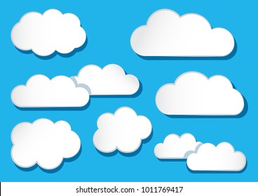 White clouds collection on blue background. Vector illustration