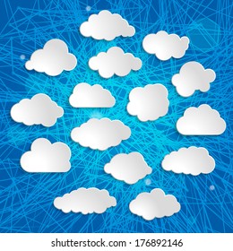 white clouds collection on a blue striped background