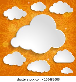 white clouds collection on an orange striped background