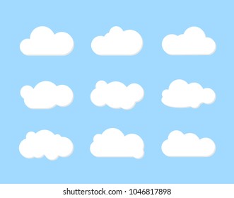  White clouds collection set on blue background.flat design