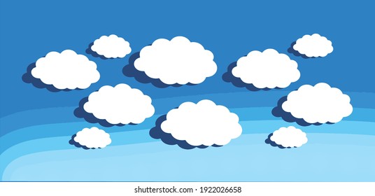 White clouds with a dark blue drop shadow and a graduated sky background