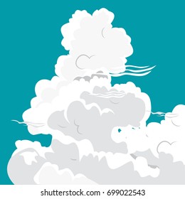 White clouds of different shapes on a blue background