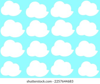 Dibujo de doodle de nubes blancas sobre fondo azul claro.
