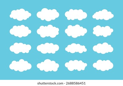 White clouds icon collection on a blue background. Vector illustration
