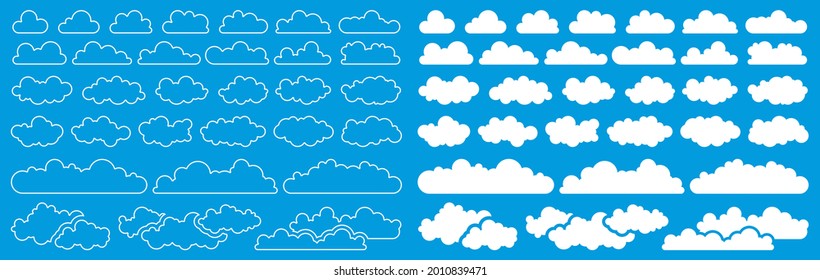 Weiße Wolken Symbol Set-Sammlung auf blauem Hintergrund, Vektorgrafik