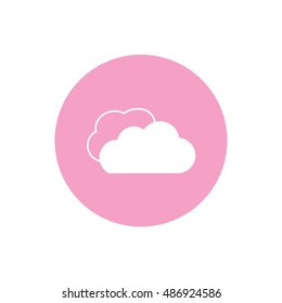 White clouds icon vector. Pink button. Pink circle