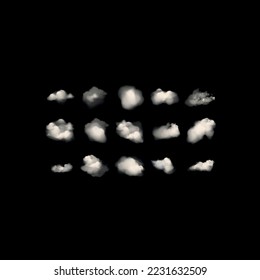 White clouds isolated on black background, clounds set on black