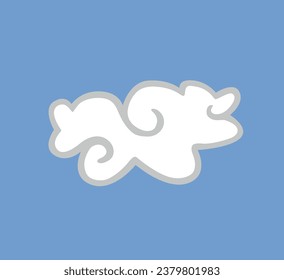 White clouds isolated on a blue background. Icon of wavy  childish clouds in blue sky. Vector illustration of shapes.