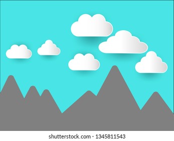 White clouds with mountains and blue background vector