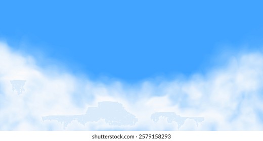 White clouds on a blue or azure sky. Smoke or gas cloudiness. Realistic 3d vector illustration.