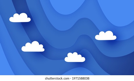 White clouds on blue background. Paper cut style