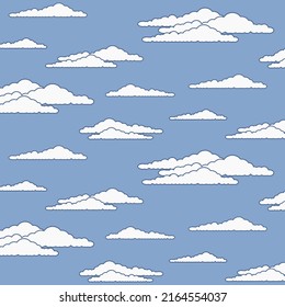 White clouds on blue background. Vector seamless pattern in soft colors. Best for textile, print, wrapping paper, package and home decoration.