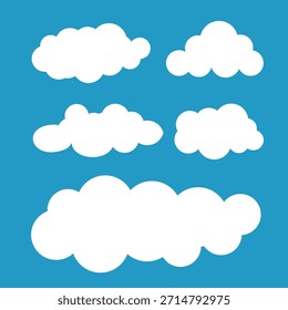 Nubes blancas sobre un fondo azul en un estilo plano. Para propósitos de diseño, iconos. Ilustración vectorial. Cielo azul.