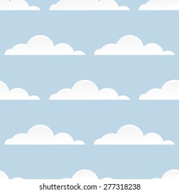 White clouds on a blue background.