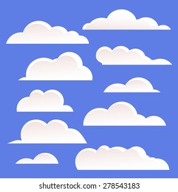 White clouds on a blue background.