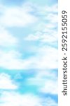 White clouds on blue sky stories background. Sky concept. Peaceful horizontal banner. Stock vector illustration in realistic style.
