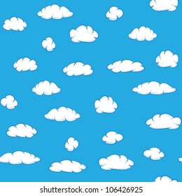 White clouds on blue sky - vector seamless texture