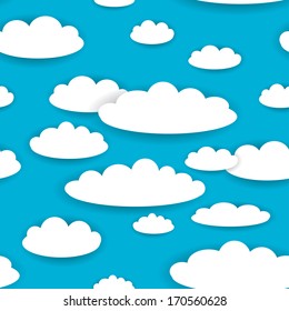 White clouds on blue sky seamless background pattern. vector