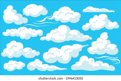 White clouds on blue sky background set vector