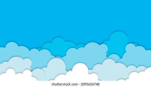Nubes blancas sobre fondo azul del cielo. Nubes de papel vectorial. Nube blanca en el diseño de corte de papel azul del cielo. Ilustración artística de papel vectorial. Estilo de corte de papel. Colocar el texto.