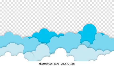 White clouds on blue sky background. Vector paper clouds. White Cloud on blue sky paper cut design. Vector paper art illustration. Paper cut style. Place for text.
