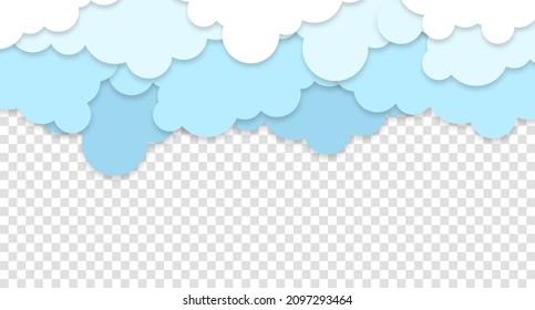 Nubes blancas sobre fondo azul del cielo. Nubes de papel vectorial. Nube blanca en el diseño de corte de papel azul del cielo. Ilustración artística de papel vectorial. Estilo de corte de papel. Colocar el texto.