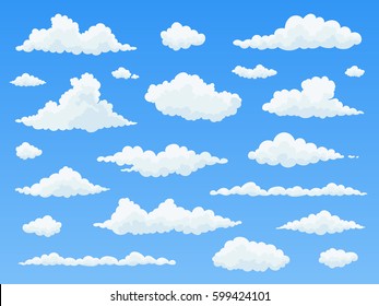 White clouds on blue sky. Flat vector illustration.