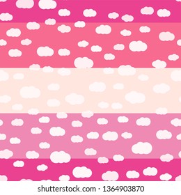 White clouds on bright colors background vector seamless pattern design. For kids room or textile. Pink colors palette
