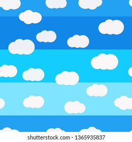 White clouds on bright colors background vector seamless pattern design. For kids room or textile