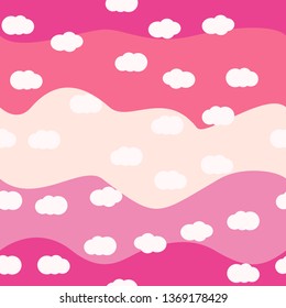 White clouds on bright colors background vector seamless pattern design. For kids room or textile. Pink colors palette