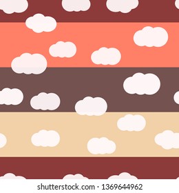 White clouds on bright colors background vector seamless pattern design. For kids room or textile. Orange, grey, burgundy, beige colors