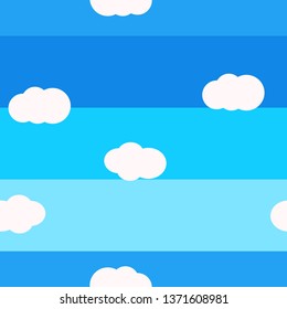 White clouds on bright colors background vector seamless pattern design. For kids room or textile blue color