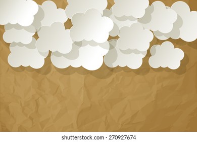 White Clouds on crumpled paper brown background