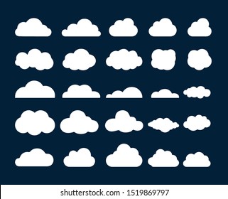 White Clouds. On Dark Background. Banner Icons. Vector. Design Elements.