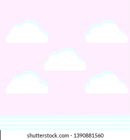 White clouds on the ground, pink tying blue stripes, vector illustration for background images, pink bubbles, cloth patterns, templates, page decoration or use in presentation 