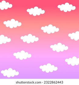 White clouds on pastel orange pink background, vanilla sky, seamless background.