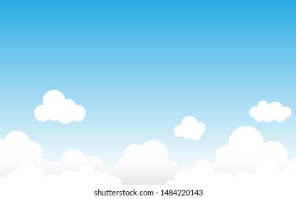 White clouds on top with blue sky summer background vector flat design illustration.