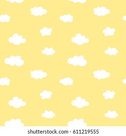 White clouds on yellow background. Vector image. Seamless pattern.