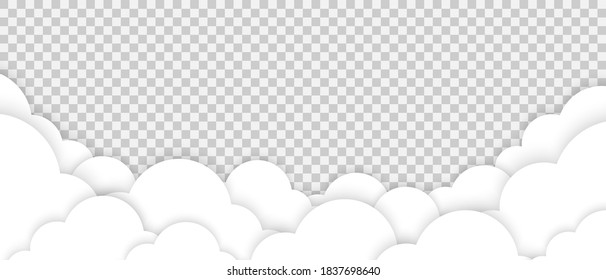 White clouds. Paper style clouds. Abstract clouds. Clouds on transparent background. Vector illustration