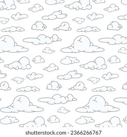 White clouds pattern with black line on transparent background vector graphics, design elements for packaging and textile design, nature elements