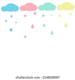 white clouds and raindrops on pastel background