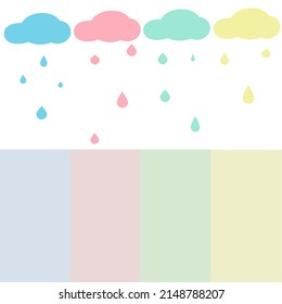 nubes blancas y gotas de lluvia sobre fondo pastel