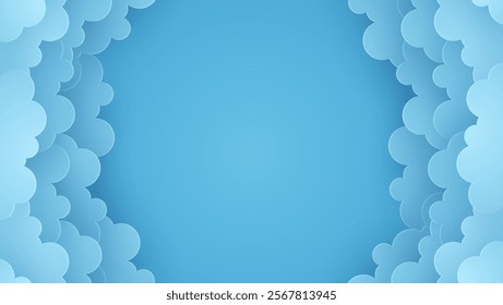 White clouds. Realistic 3d semi transparent cloud in blue sky. Summer rain clouds vector isolated set. Beautiful cloudscape with fluffy cumulus. Outdoor summer floating cloudy heavens