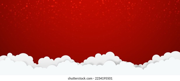 Nubes blancas con fondo de estrellas rojas. Navidad, antecedentes de Navidad. Ilustración del vector