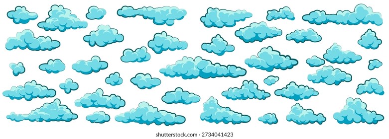 Conjunto de nubes blancas. Abstractas cielo azul de verano. Simple nube de dibujos animados. Ilustración vectorial