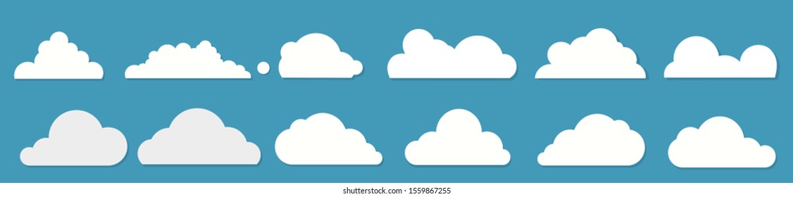 White clouds set on blue background. Vector illustration