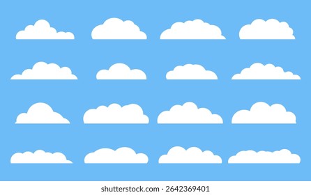 White clouds set on blue sky background. Vector illustration